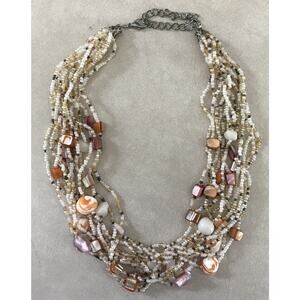 Esmor Orange Purple Mother of Pearl Layered Beaded Natural Bead Necklace
